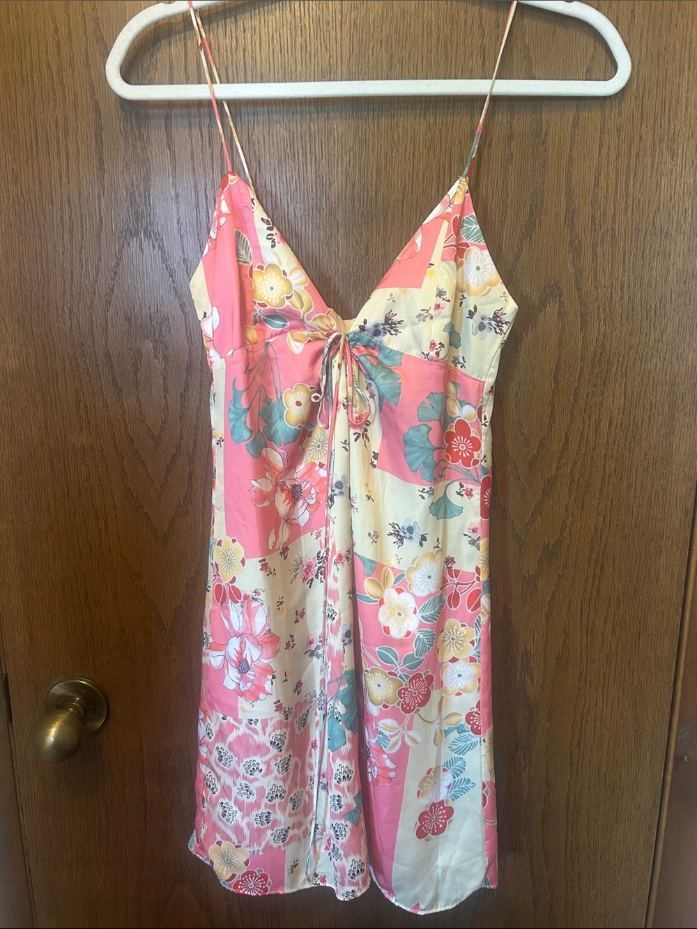 Zara Floral Mini Slip Dress in Pink and Cream
